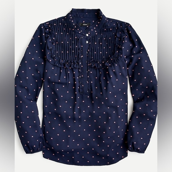 J Crew Ruffle popover top in mini hearts AW727 - Picture 1 of 3